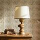 Impressive vintage Scandinavian style lamp designed with turned sculpted wood and a ring.