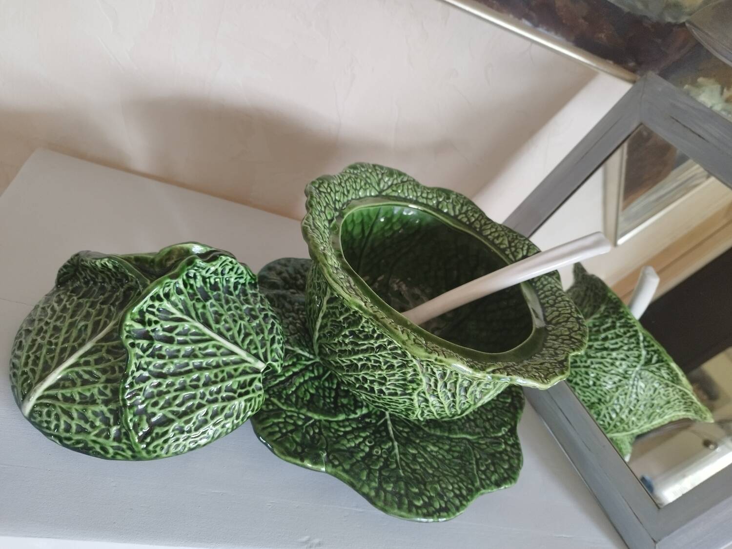 Green Cabbage Barbotine Soup Tureen