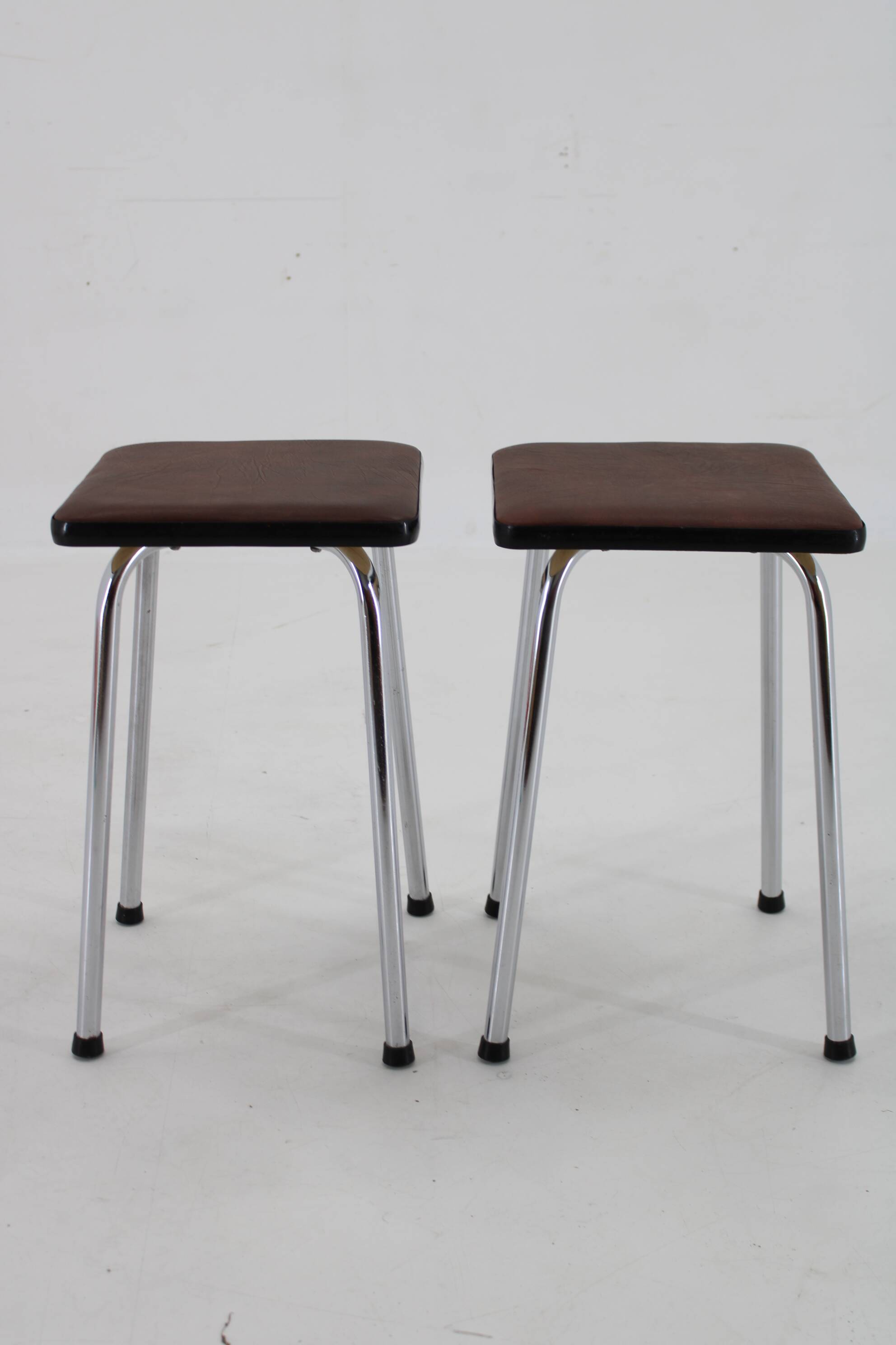 1970s Pair of Stools with Leatherette Upholstery ,Czechoslovakia