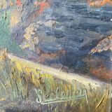 Oil on canvas mountain and river 1965