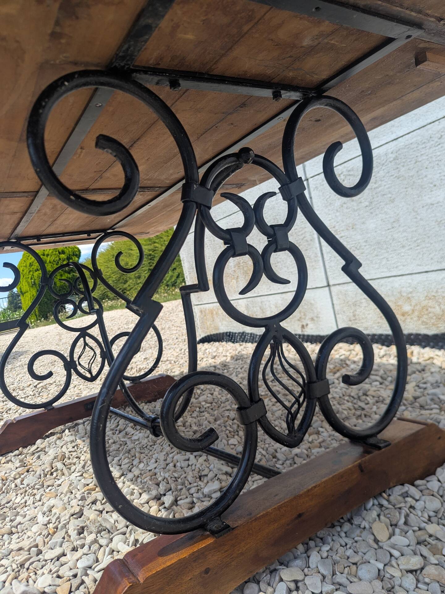 Belle Table A Manger En Fer Forgé Et Teck 180 cm 8 Convives