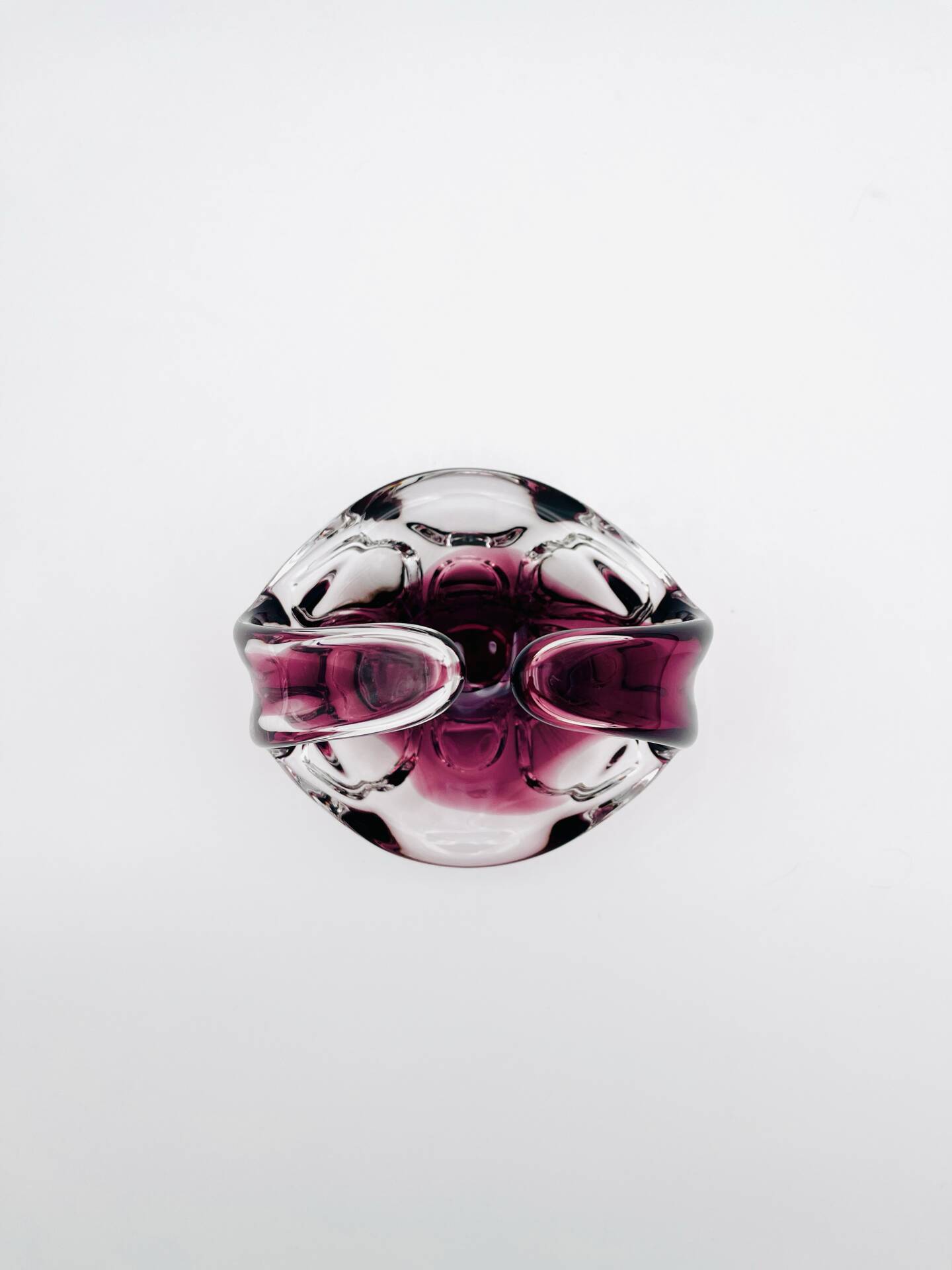 Bohémia Crystal Basket Hospodka Amethyst Sommerso Style 1960