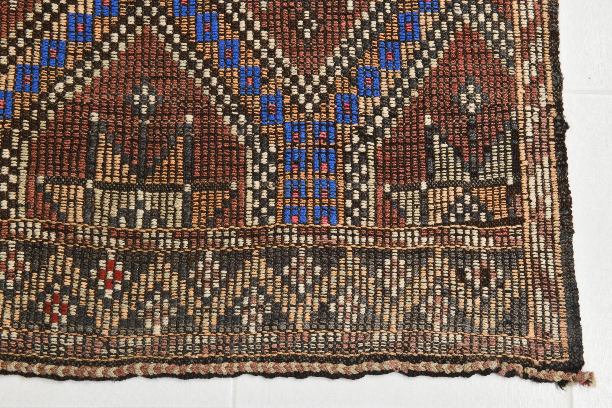 Blue & Brown Star Pattern Kilim Rug, 153x315Cm