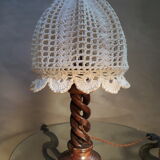 Solid wood lamp turn and cotton crochet day offal 1960/70