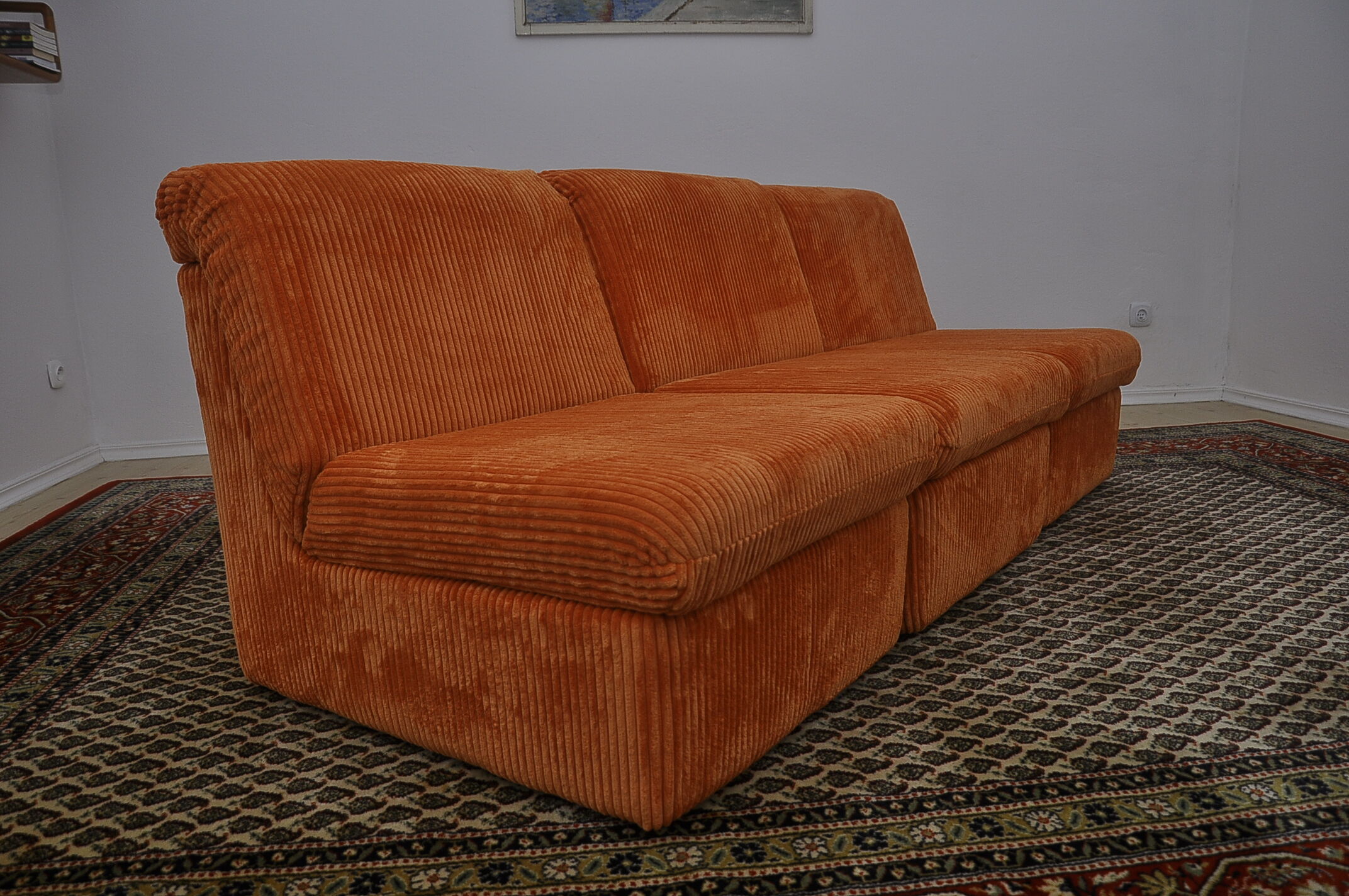 Orange corduroy Modular sofa from the 70's, 3 pieces