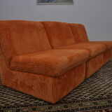Orange corduroy Modular sofa from the 70's, 3 pieces