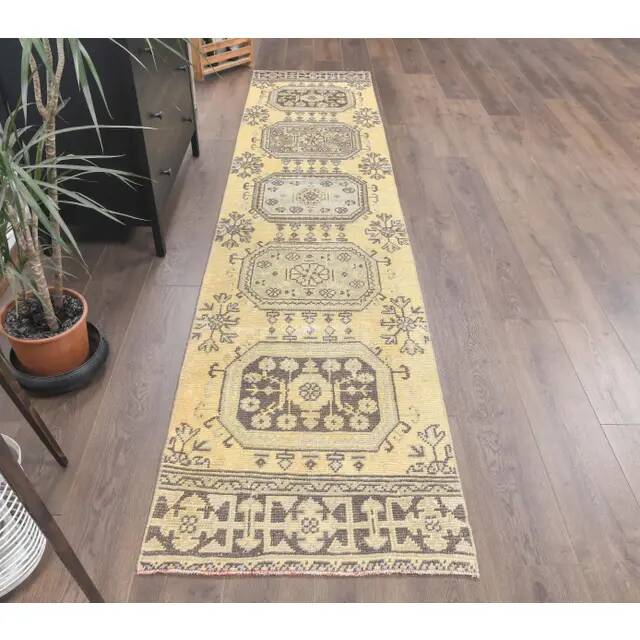 1970s Turkish Oushak geometric wool rug 72x323