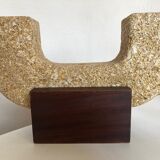 Brutalist candle holder xxl in stone and wood 1970
