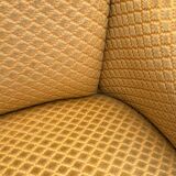 Fauteuil crapaud vintage jaune moutarde velours floqué