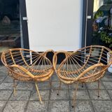 Chaises italiennes modernes en rotin et métal du milieu du siècle