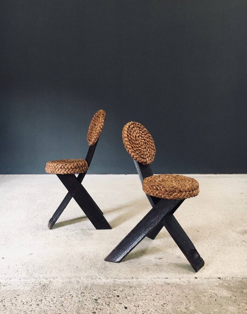 Mediterranean Tripod Side Chairs by Audoux Minet, France, 1950s, Set of 2