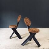 Mediterranean Tripod Side Chairs by Audoux Minet, France, 1950s, Set of 2