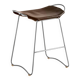 Contemporary organic bar stool, aged silver metal and dark brown leather.