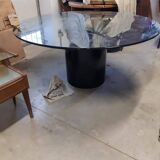 Black lacquered glass table and glass in the hoof style, Italy.