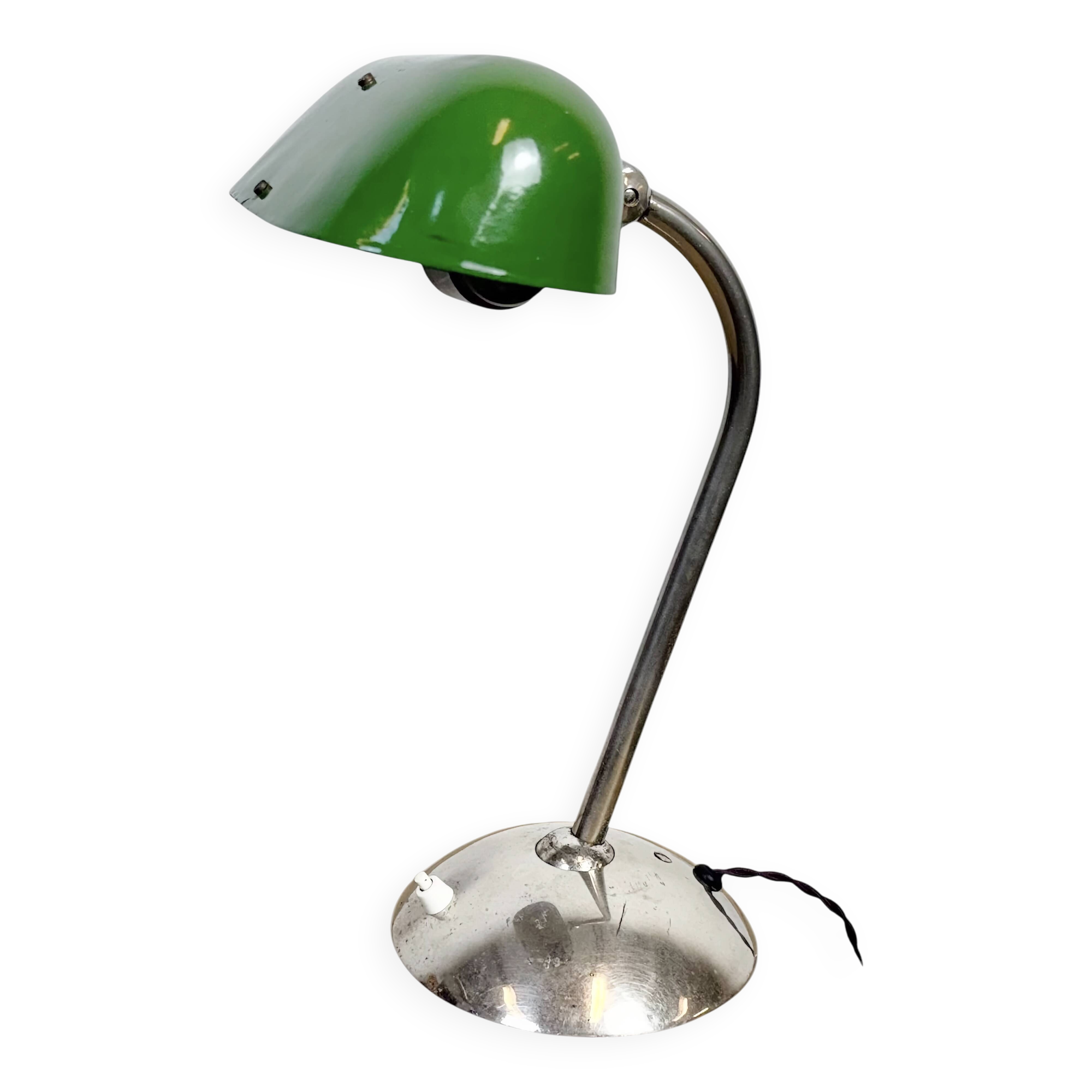 Vintage Green Enamel Bankers Table Lamp, 1950s
