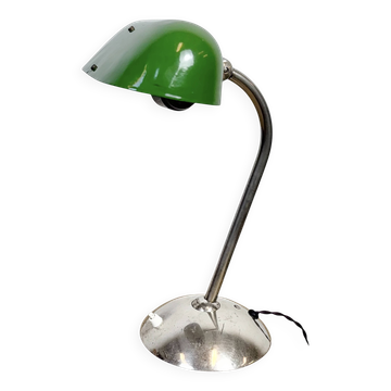 Vintage Green Enamel Bankers Table Lamp, 1950s