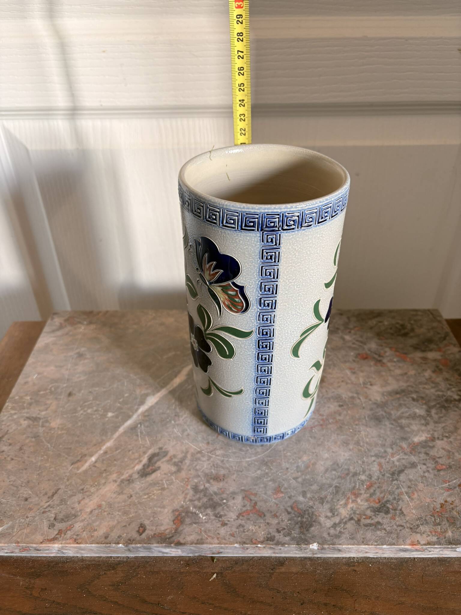 Old Stoneware Vase Ceramic Alsace Flowers Signed Paul Schmitter 1994 Unique