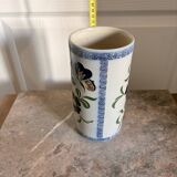 Old Stoneware Vase Ceramic Alsace Flowers Signed Paul Schmitter 1994 Unique