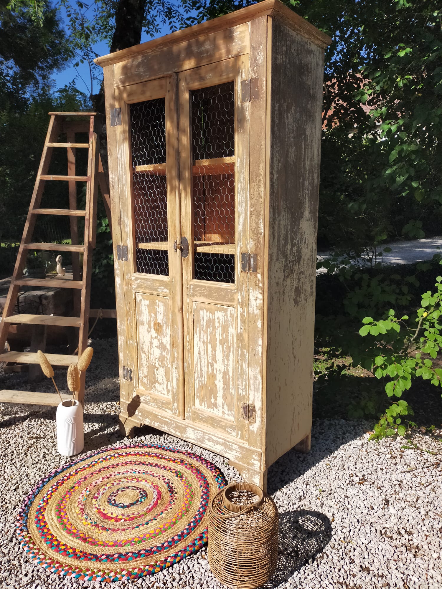 Renovated antique wooden wardrobe