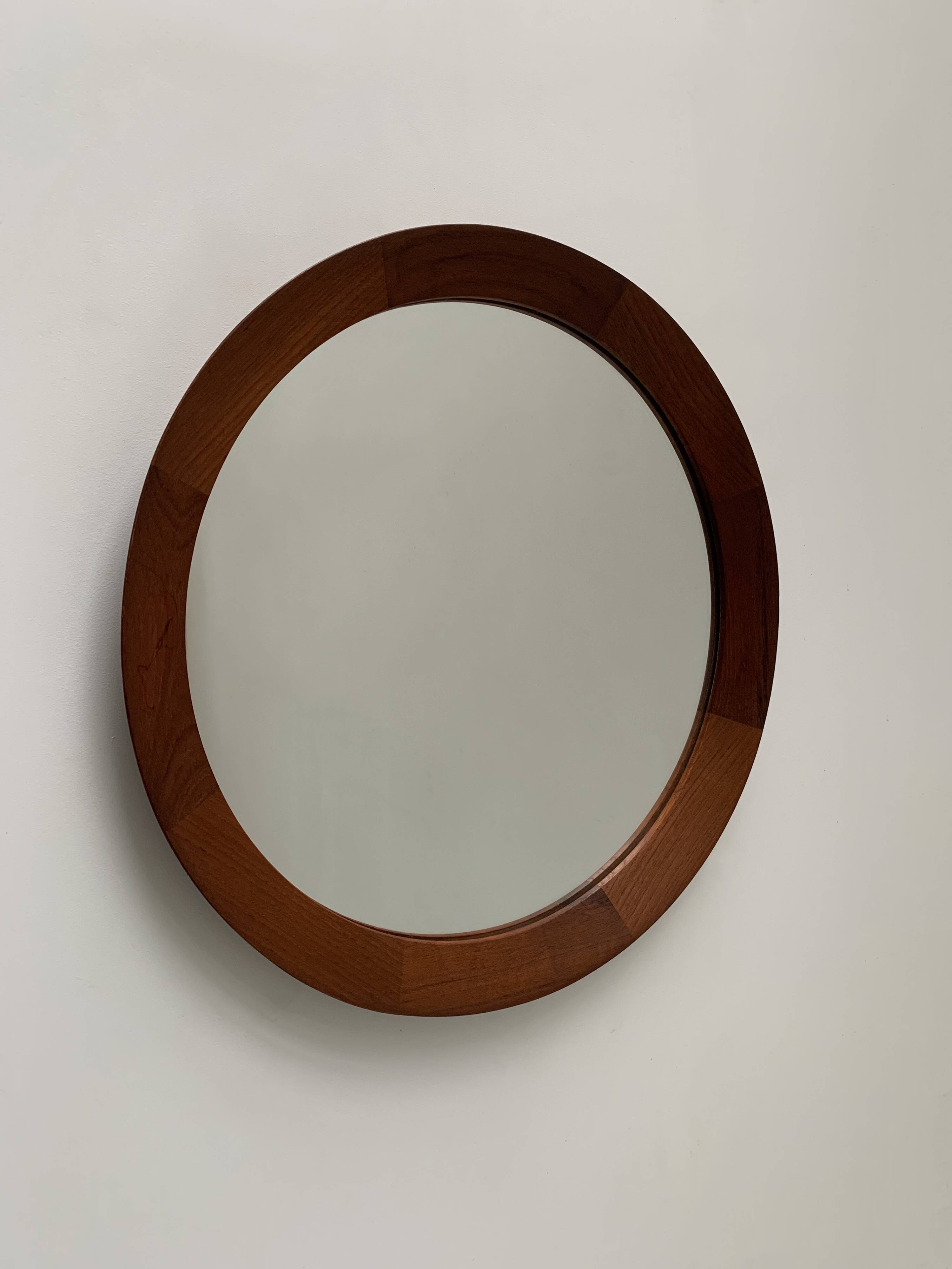 Scandinavian round teak mirror