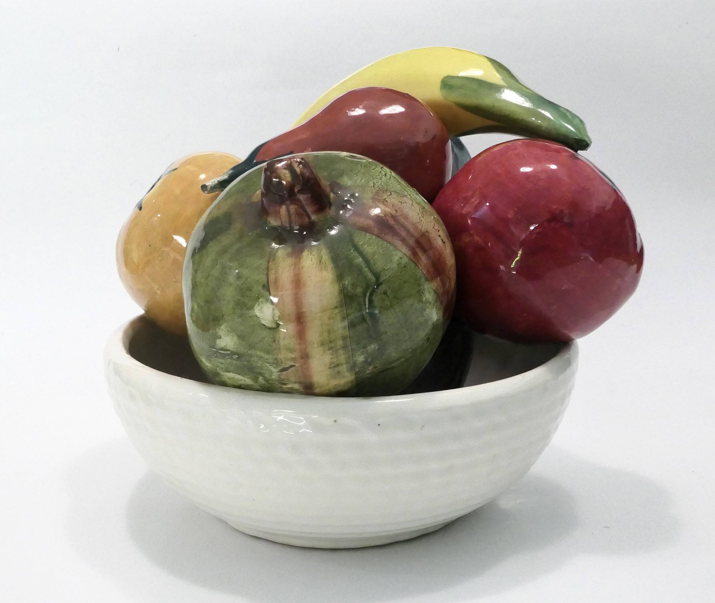 Mid-century trompe l'oeil ceramic fruit and vegetable bowl