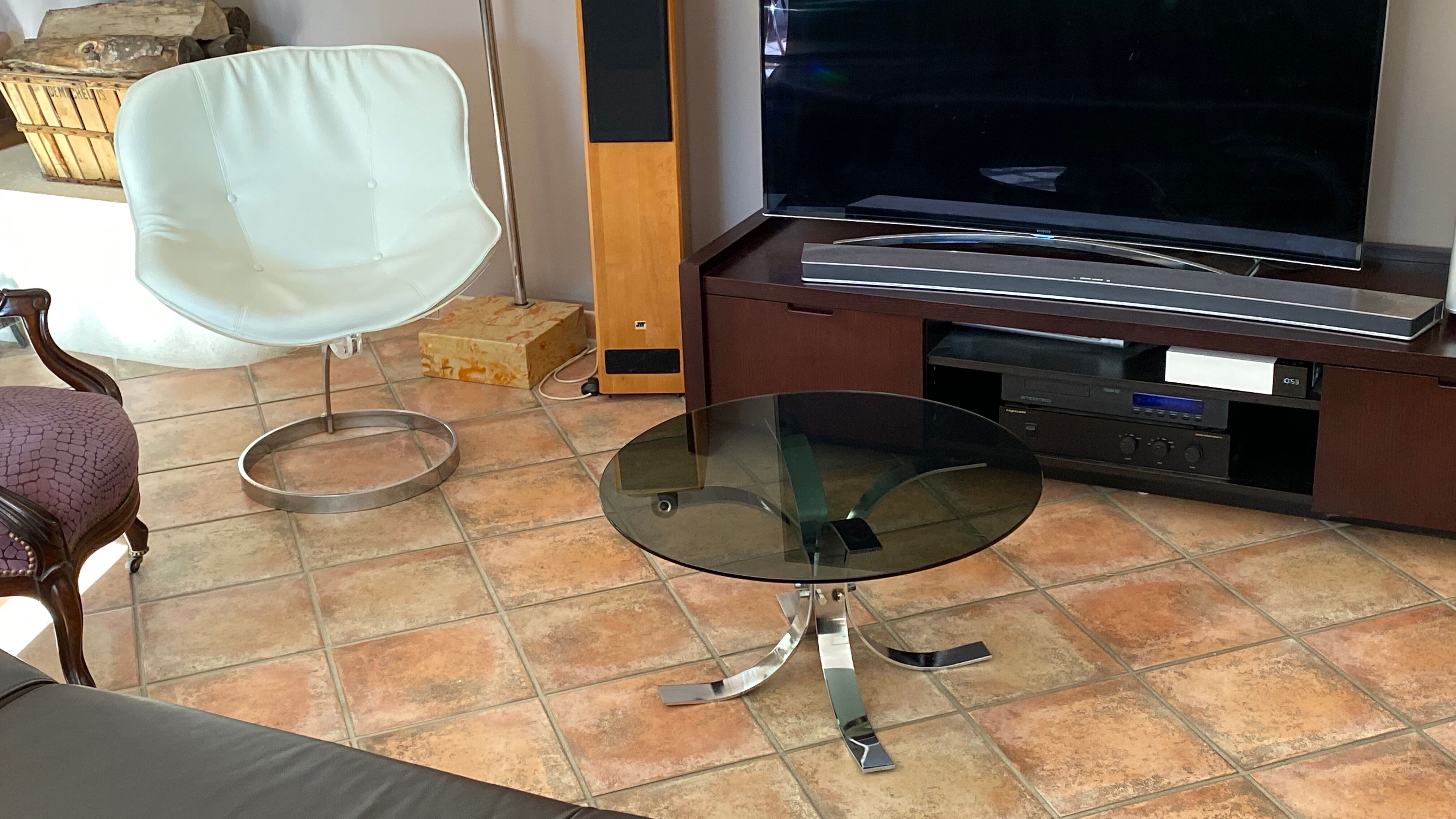 Table basse Osvaldo Borsani pour Tecno 1970 acier et verre