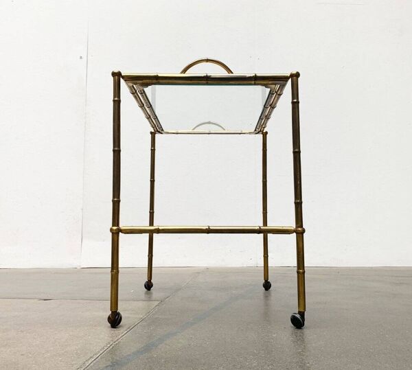 Desserte plateau imitation bambou en laiton style Hollywood Regency du milieu du siècle, 1960s