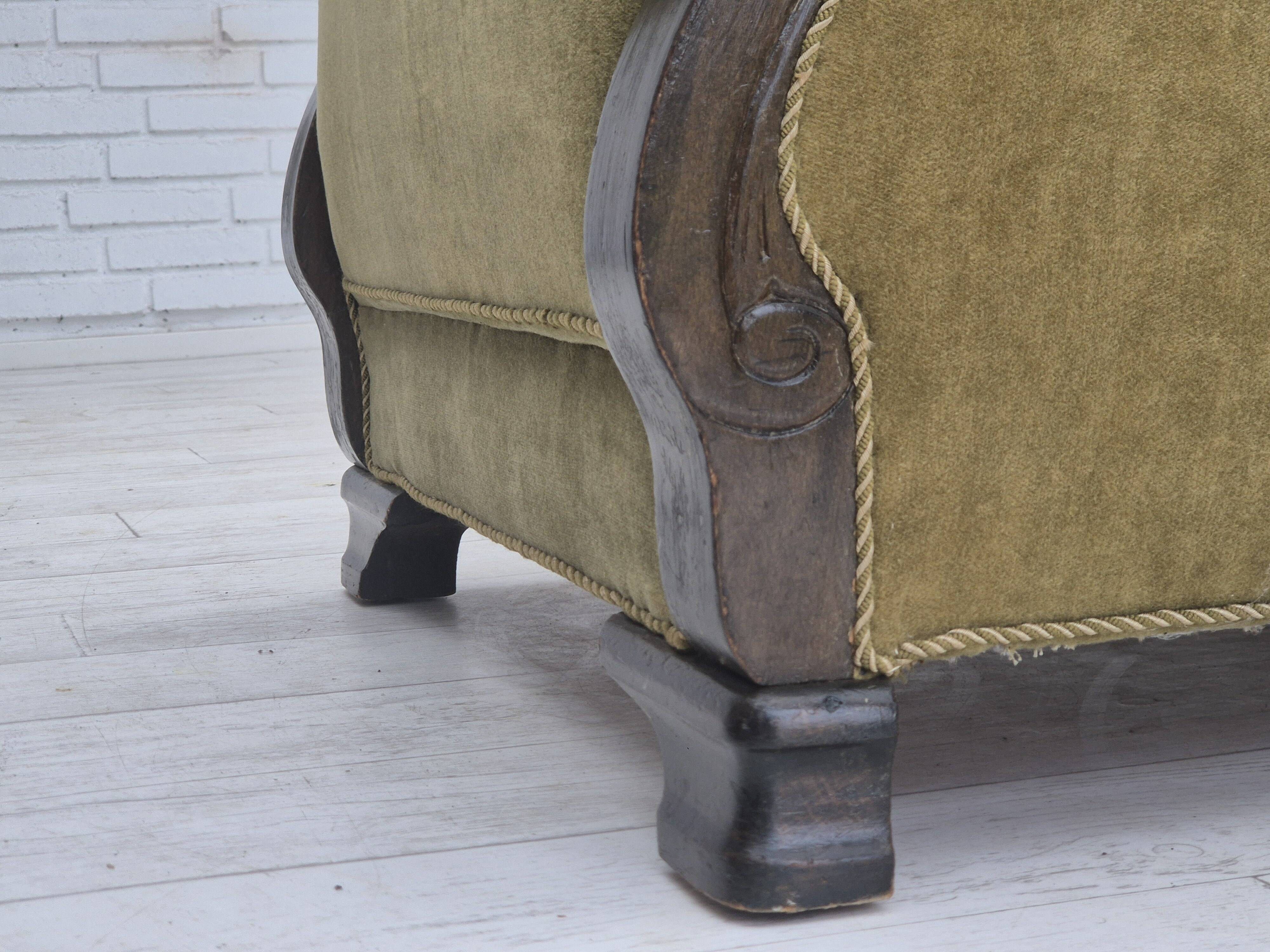 1950s, Danish relax armchair, green furniture velour, beech wood.