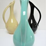 Trois céramiques émaillées design années 60 soliflores noir jaune vert