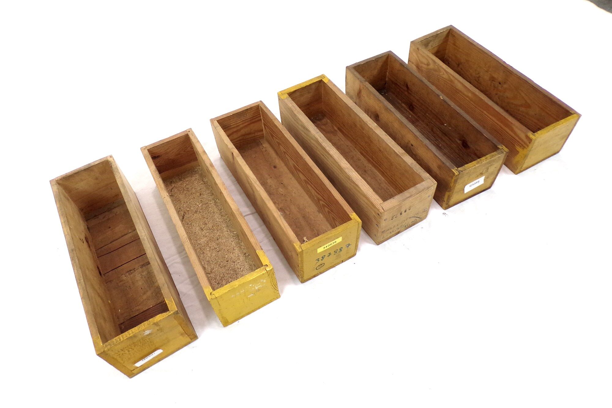 Set of 6 vintage workshop wooden storage boxes