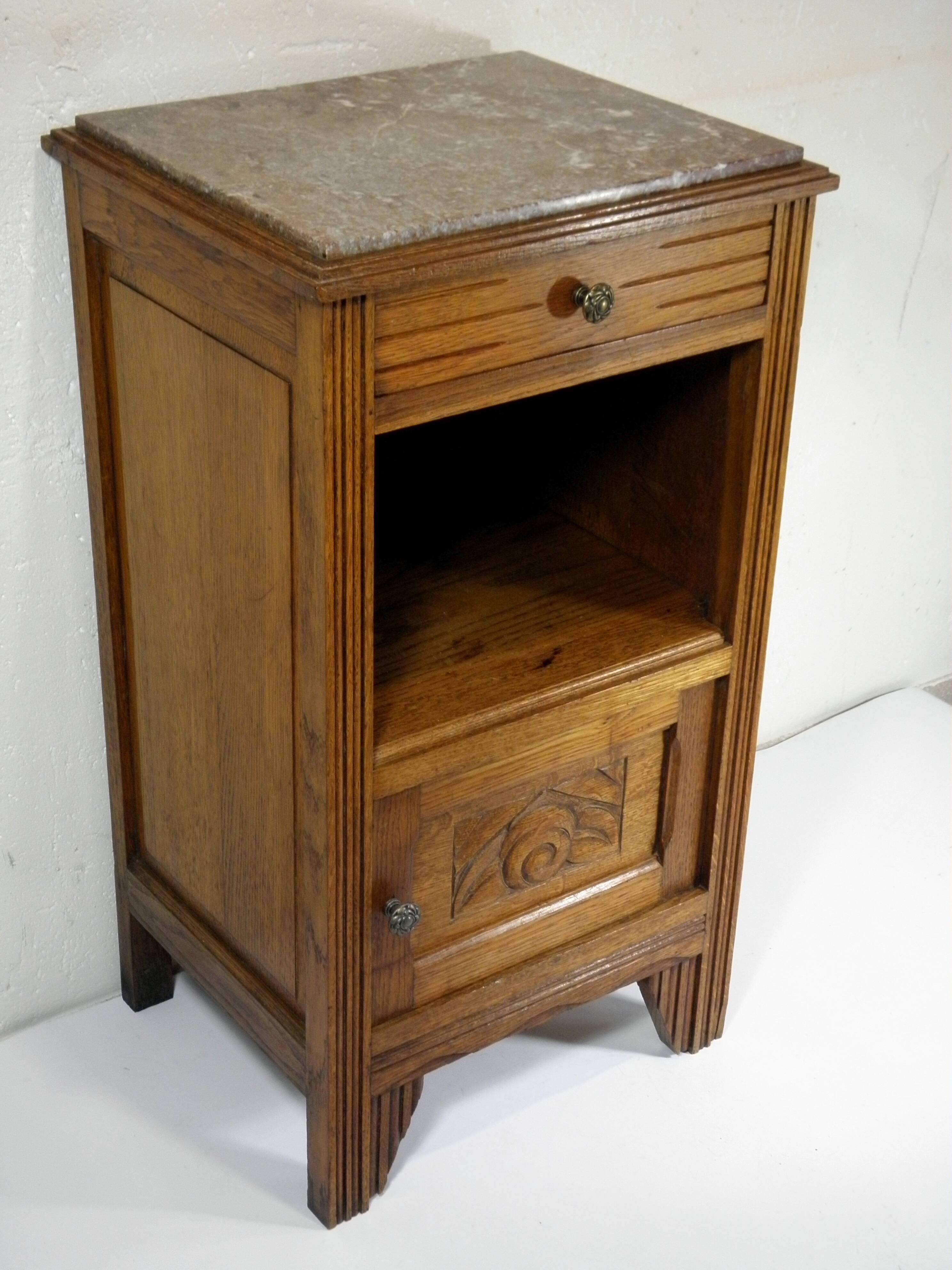 ART DECO OAK AND MARBLE BEDSIDE TABLE