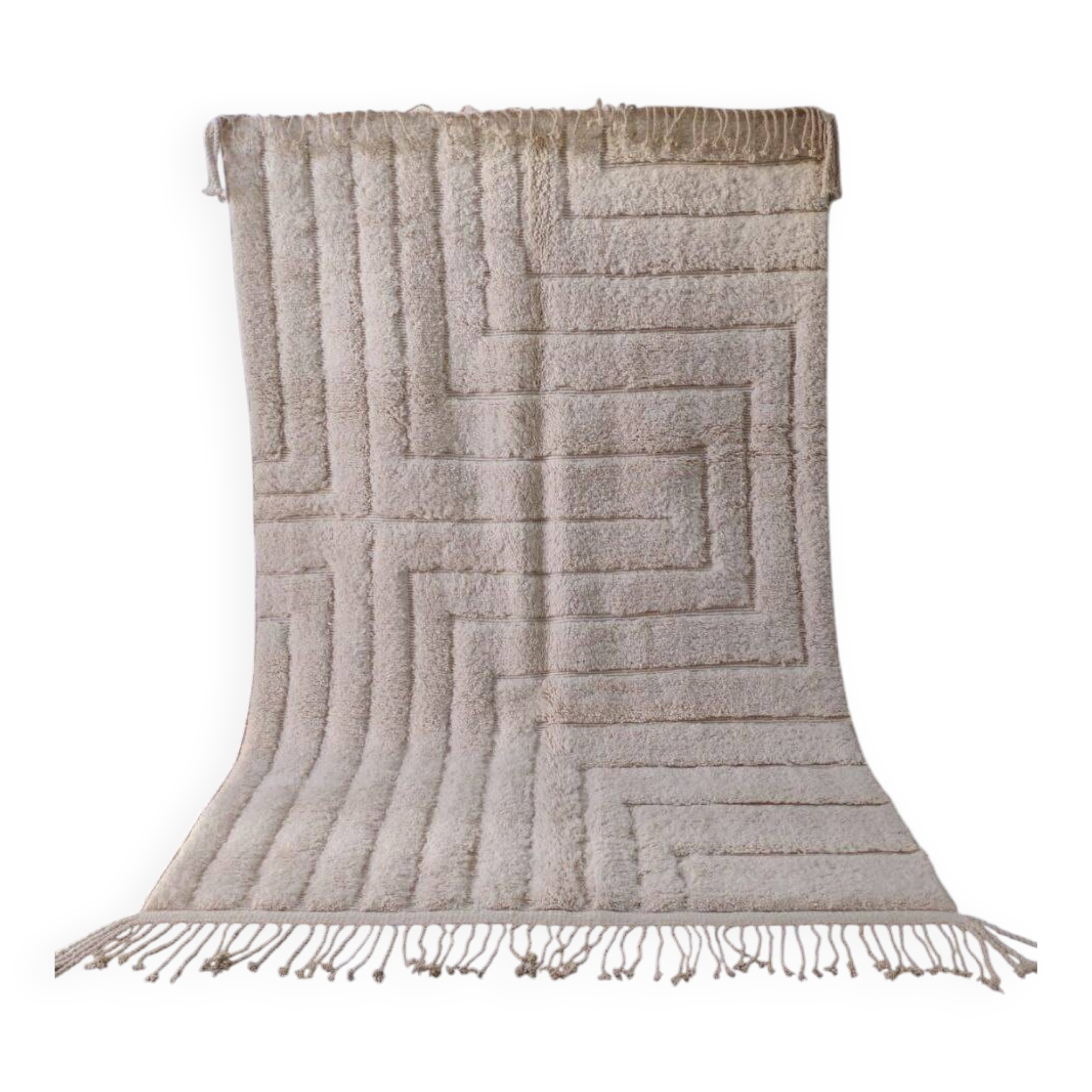 Large Sculpted Beni Ourain Rug with Labyrinth Design 300x200cm