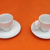 Set of 2 Guy Degrenne porcelain coffee cups with saucers