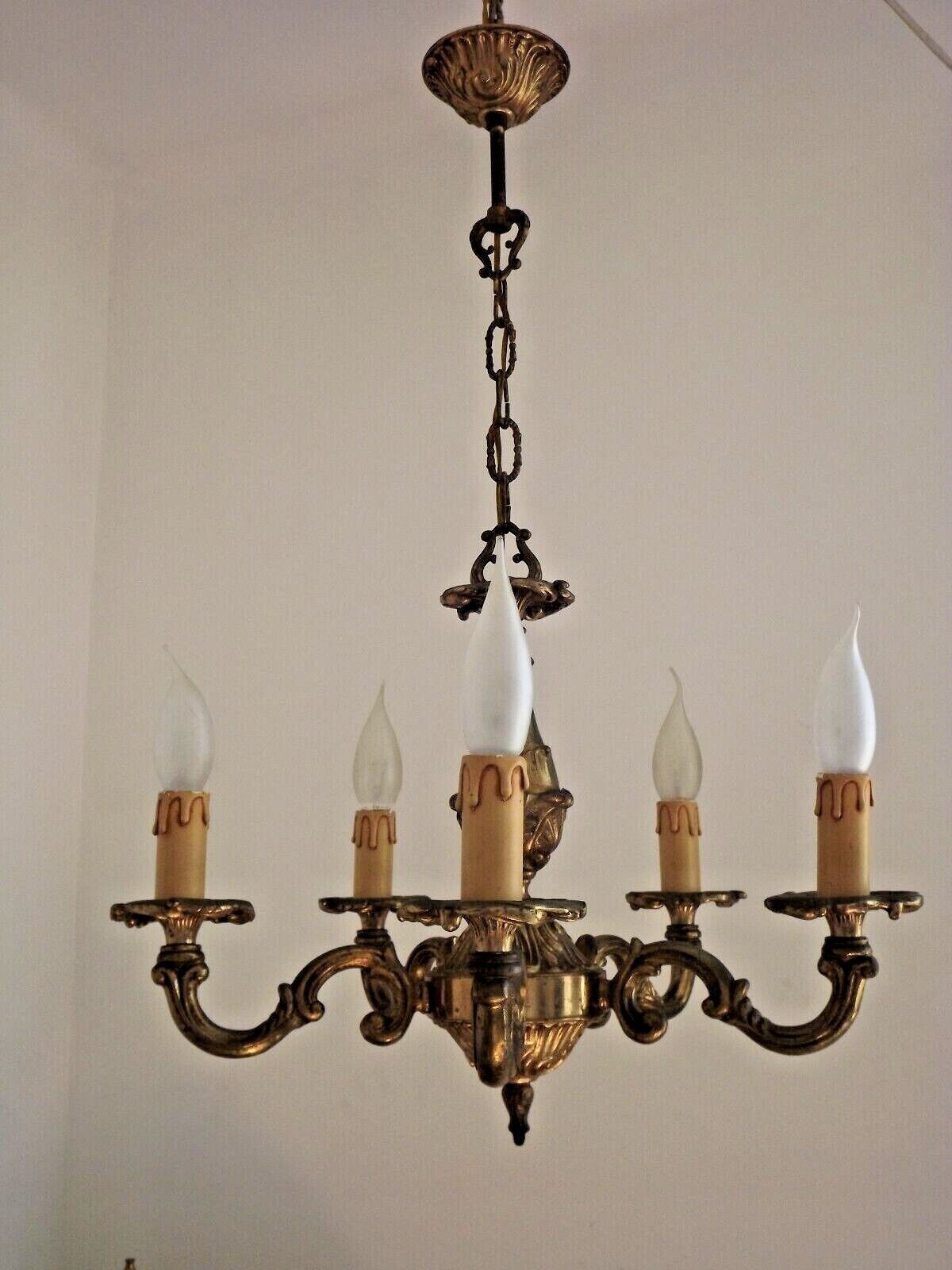 Beautiful Vintage French 4  Light Bronze Chandelier Acanthus Leaf Detail 3672