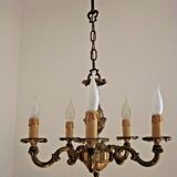 Beautiful Vintage French 4  Light Bronze Chandelier Acanthus Leaf Detail 3672