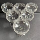 6 ½ crystal guilloché champagne glasses – Art nouveau