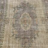 Tapis Oushak beige décor rustique, 7x10, surteint sable, pour salon, MOON.144