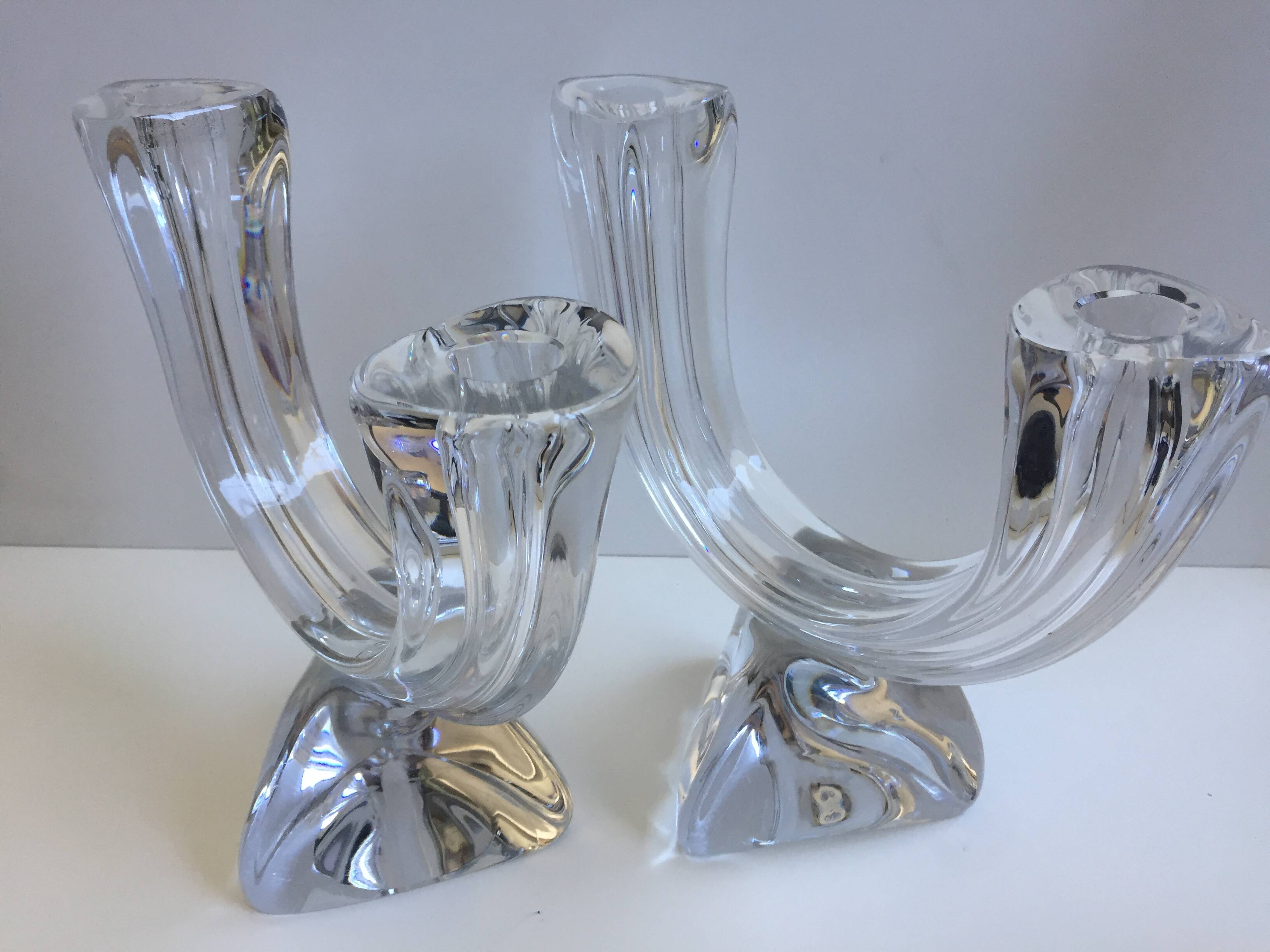 Pair large candlesticks crystal candlesticks cristallerie de lorraine