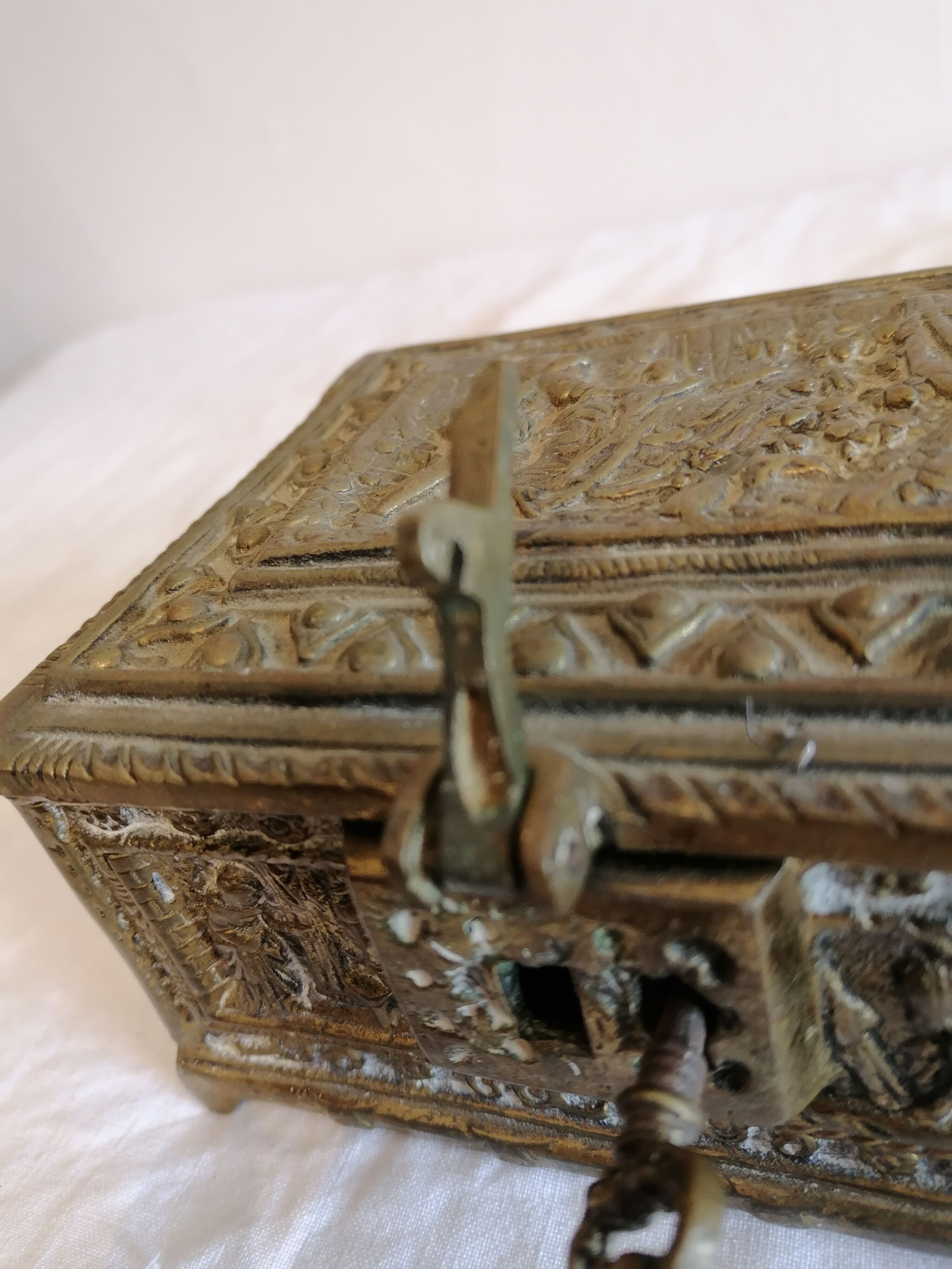 Old bronze jewelry box of nineteenth century high period.