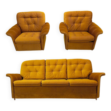 Salon vintage 5 places, canapé convertible 3 places et 2 fauteuils, 70's
