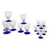 Série 16 verres anciens pied bleu cobalt Art Déco
