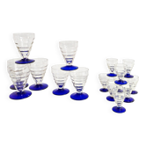 Série 16 verres anciens pied bleu cobalt Art Déco