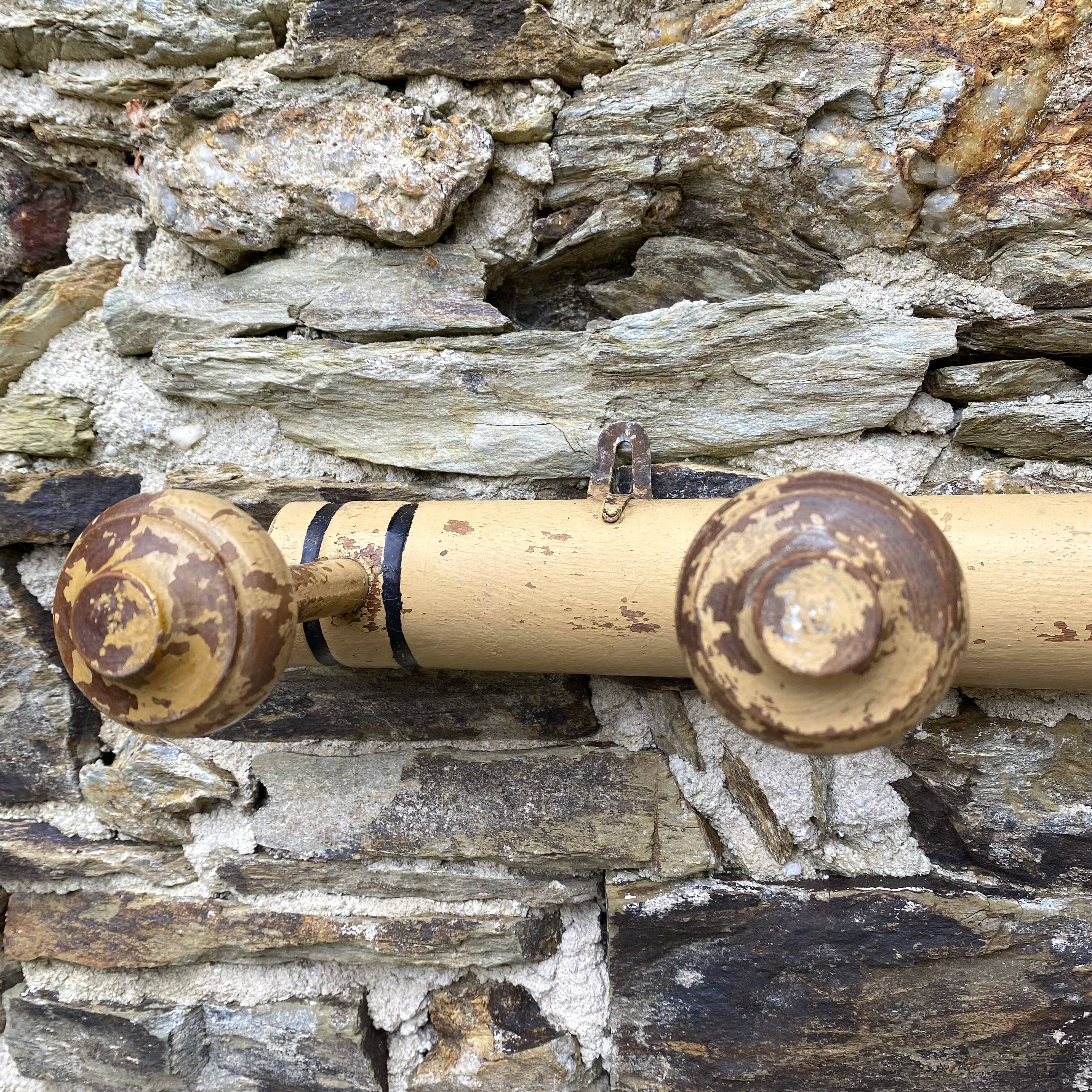 Antique wooden wall coat rack with 6 hooks, 1900