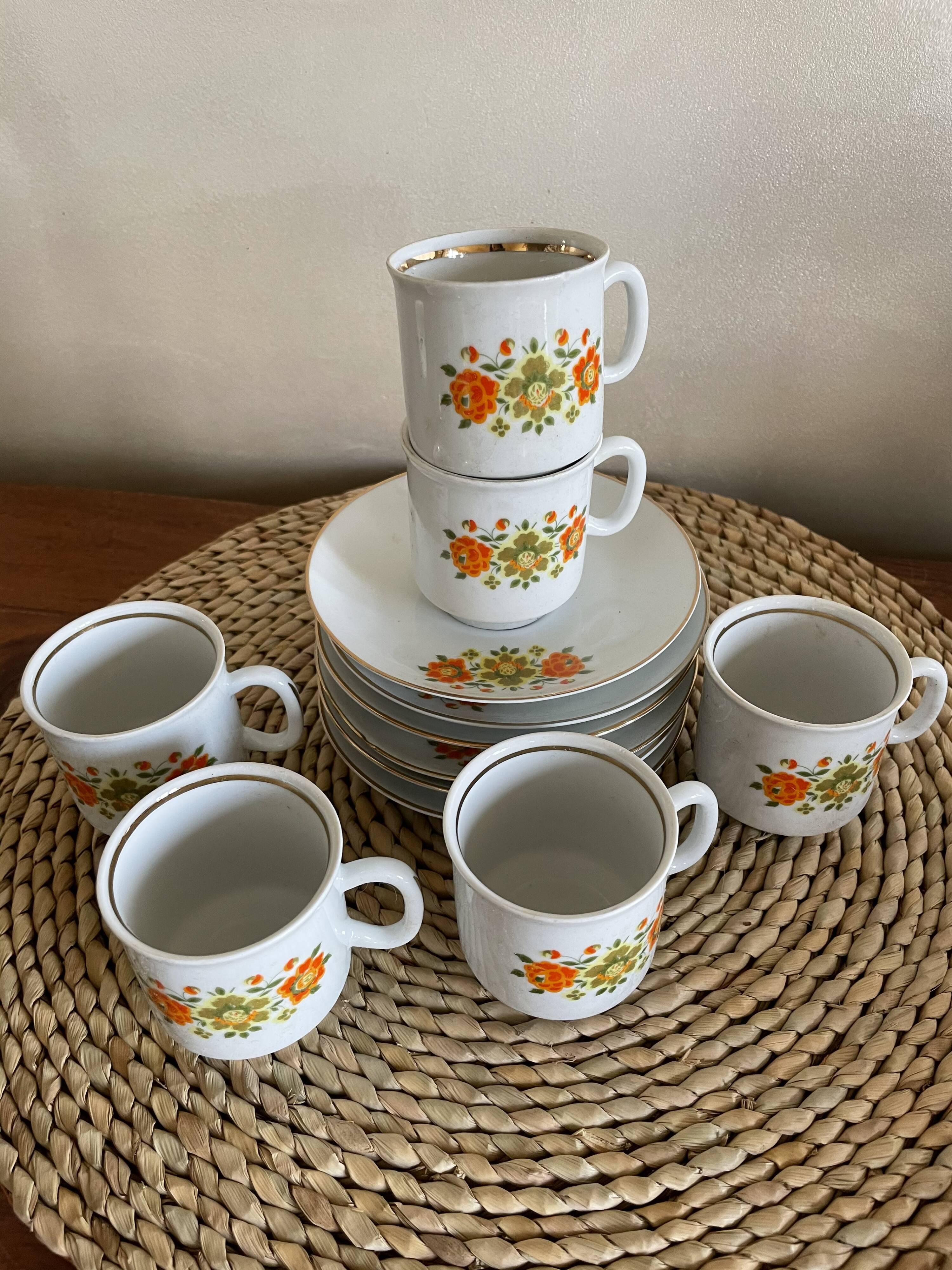 Chauvigny earthenware coffee service decorating orange flowers
