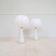 Pair of mid-century opaline glass table lamps with cotton shades by Bergboms, Sweden, 1960.