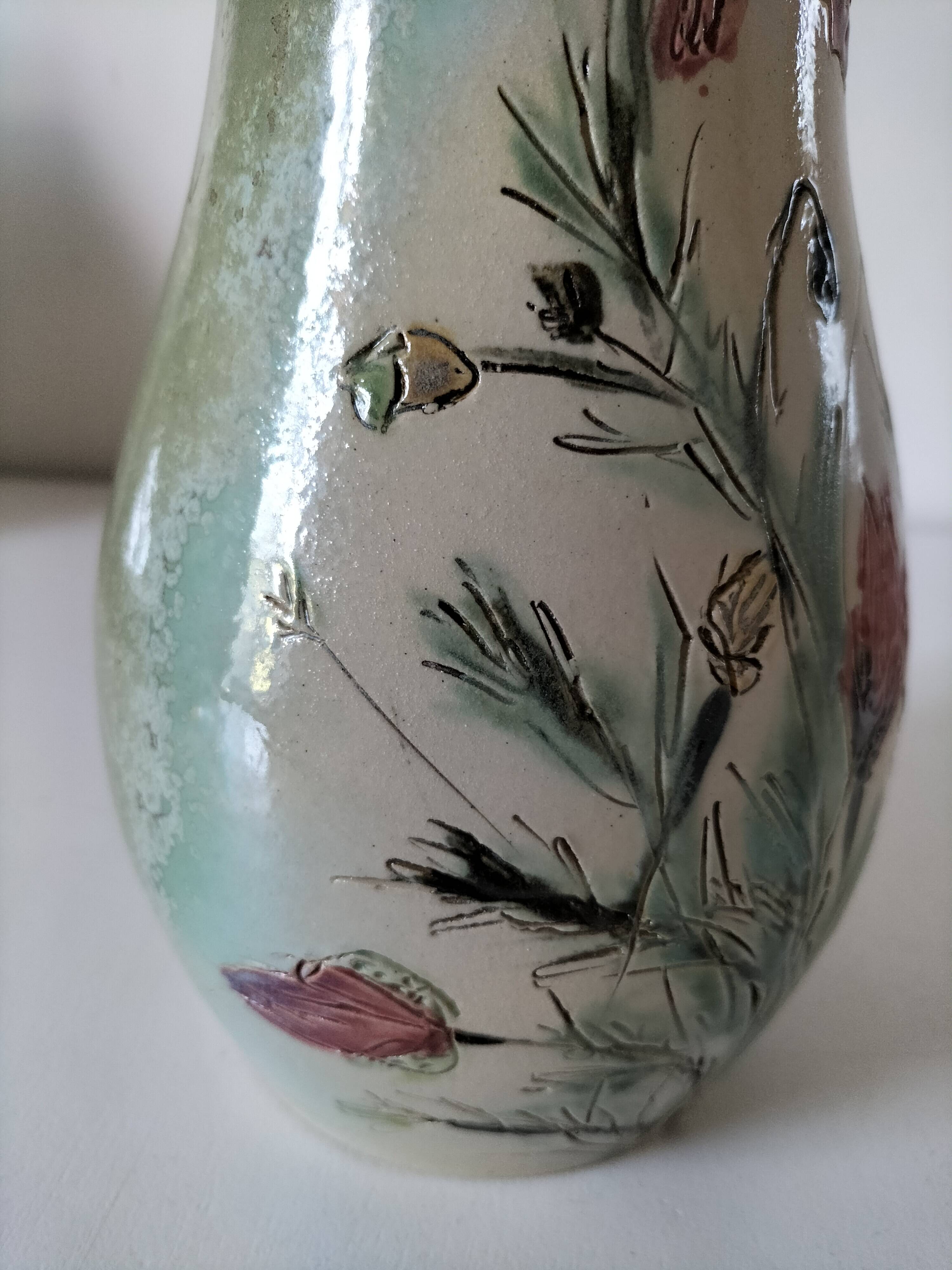 Stoneware pitcher with poppy decoration – Laurence Petit – Atelier de Prusly