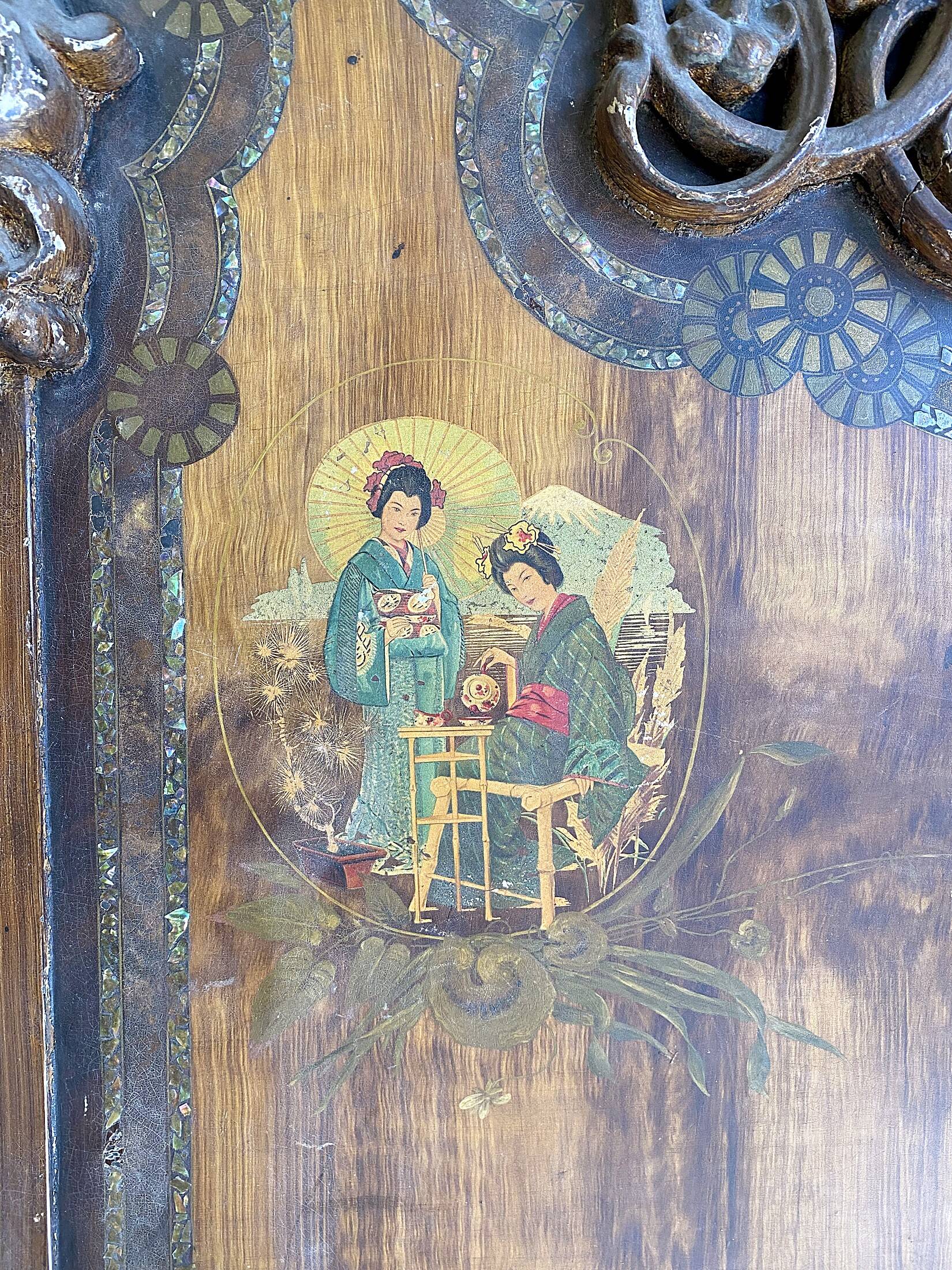 Pair of Art Nouveau cast iron headboards, Italy circa 1900