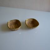 2 rattan/wicker and brass bowls/baskets