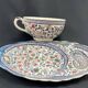 Lunch toast cup and its large earthenware saucer from Gien, Cashmere decor