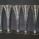 8 old champagne flutes evased blown glass model impossible